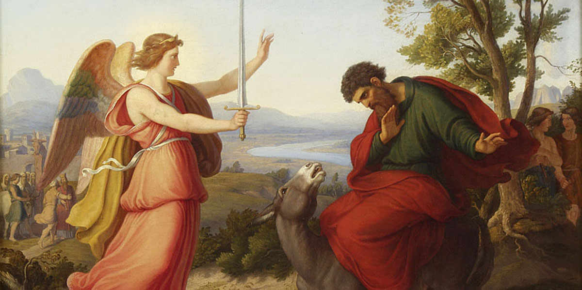 Balaam and the angel (Balaam y el ángel), pintura por Gustav Jaeger, 1836 a través de Wikipedia