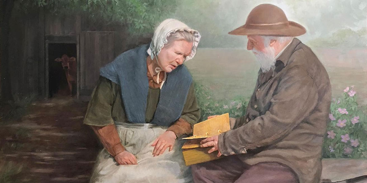 En honor a Lyne Hilton Wilson, Book of Mormon Central recientemente encargó este trabajo, "Mary Whitmer and Moroni" (Mary Whitmer y Moroni) por Robert T. Pack