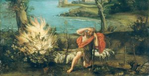 Landscape with Moses and the Burning Bush (Paisaje con Moisés y la zarsa ardiente) por Domenico Zampieri a través de The Met