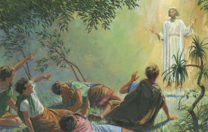 "Angel Appears to Alma and the Sons of Mosiah" (Ángel se aparece a Alma y los hijos de Mosíah) por Jerry Thompson, vía Gospel Media Library