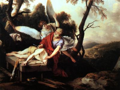 Abraham Sacrificing Isaac (Abraham sacrificando a Isaac) por Laurent de La Hyre a través de Wikimedia Commons