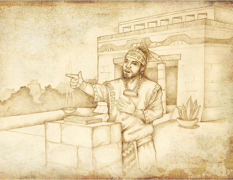 Ilustración de Jacob enseñando en el templo nefita. Ilustración por Jody Livingston.