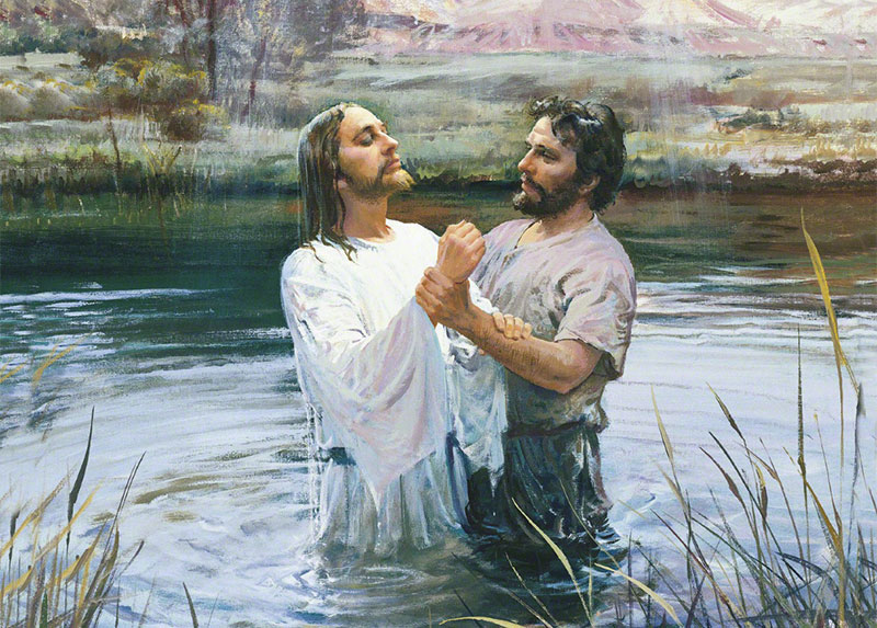 John Baptizing Jesus (Juan bautizando a Jesús) por Harry Anderson. Imagen a través de LDS Media Library