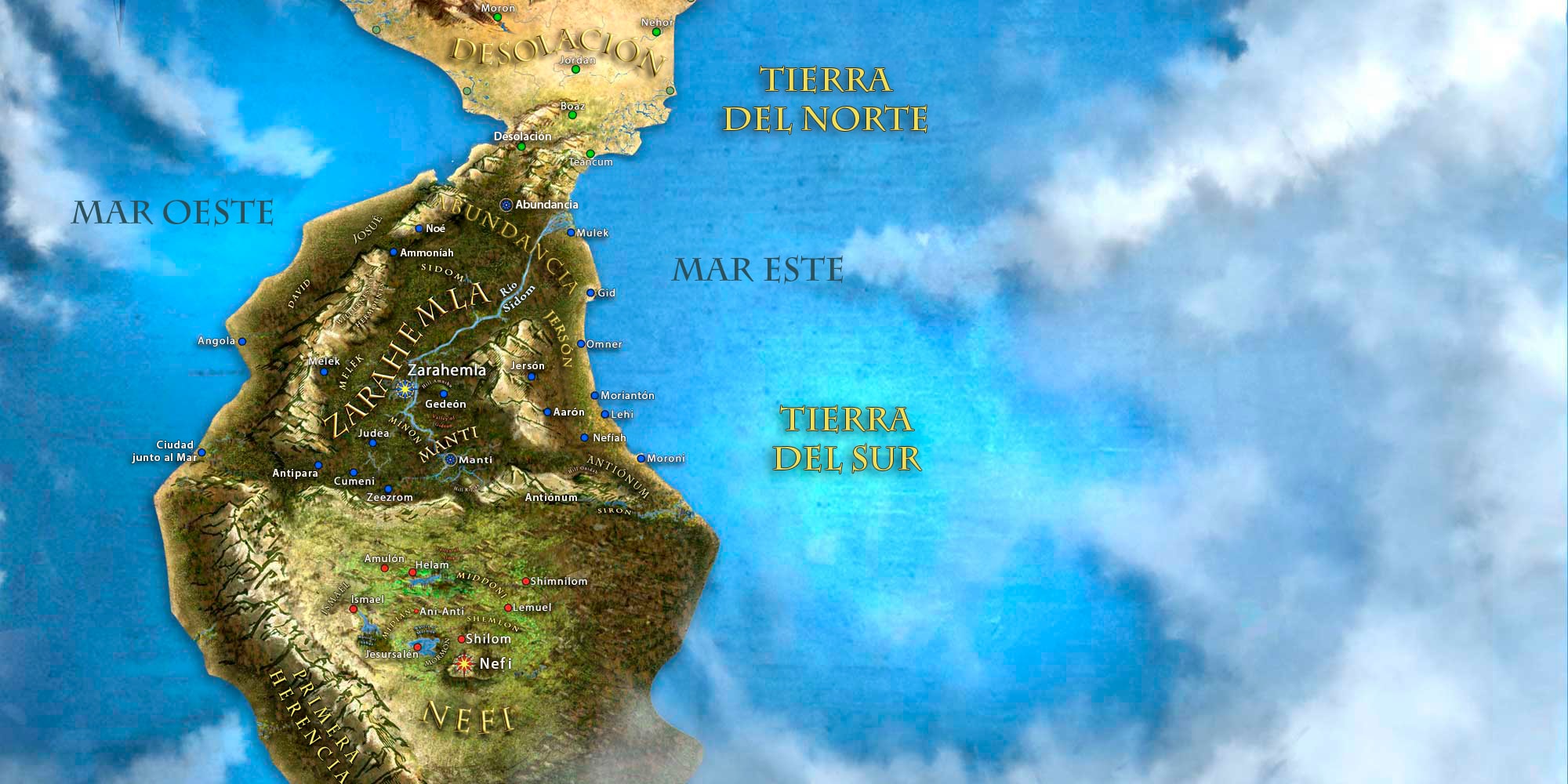 Mapa imaginado de las tierras del Libro de Mormón por Tyler Griffin, Taylor Halverson y Seth Holladay, BYU