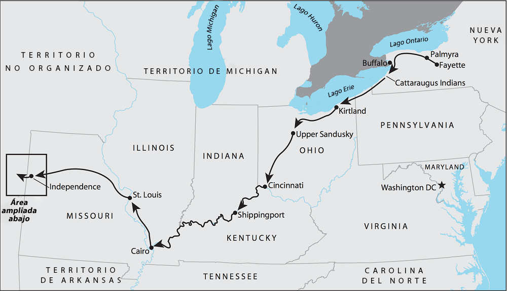 Ruta de la Misión Lamanita 1830-1831. Mapas a través de josephsmithpapers.org