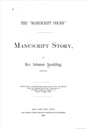 La portada del manuscrito encontrado de Solomon Spaulding