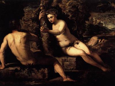 The Temptation of Adam (La tentación de Adán) por Jacopo Tintoretto a través de Wikimedia Commons