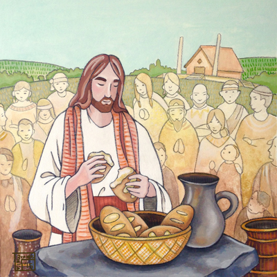 "Christ Administering the Sacrament in America" (Cristo administrando la Santa Cena en América) por Brooke Malia Mann