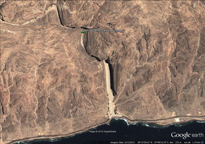 Captura de pantalla de Google Earth con una posible ubicación del Valle de Lemuel