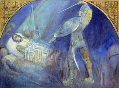 "The Death of Amalickiah Mural" (El mural de la muerte de Amalikíah) por Minerva Teichert