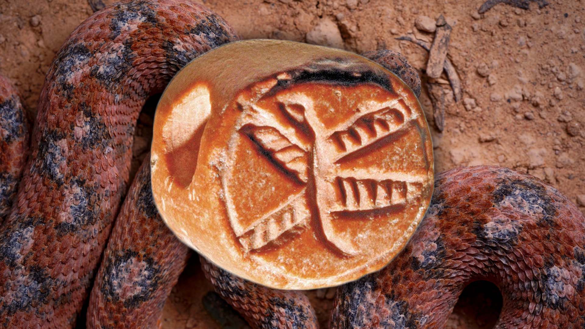 Impresión de un antiguo sello israelita con una serpiente voladora