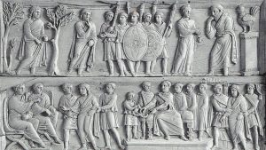 Detalle de tallado en marfil que representa escenas de la vida de Cristo